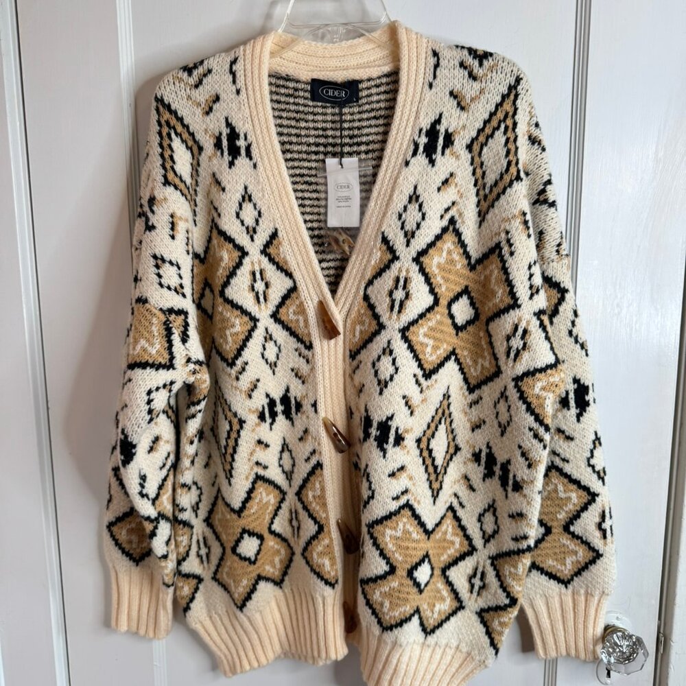 Cider Southwestern Geometric Oversized Soft Button Cardigan NWT sz L